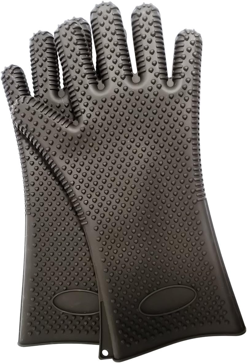 Extra Long, Oven Mitts, High Heat BBQ Grill Gloves for Baking, Grilling, & Oven Use (Dishwasher Safe) - 14" Long, 2 Gloves (Black)