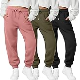 LessonZoo 3 Pack Girls Sweatpants Joggers Baggy Ribbed Cuff Elastic Waist Drawstring for Kids Casual Teen Pants with Pockets