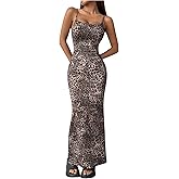 Floerns Women's Leopard Print Sleeveless Cami Dress Spaghetti Strap Bodycon Pencil Maxi Dresses