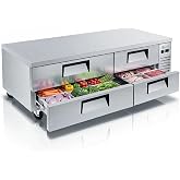 COOLCHELF 84" Chef Base Refrigerator, 4 Drawer Commercial Refrigerator Drawers, 19.1 Cu.Ft Stainless Steel Worktop Undercounter Fridge, R290, ETL for Restaurant Kitchen