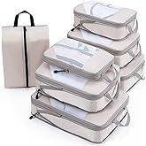 Meowoo Compression Packing Cubes Travel Organizer 7 Set, Ripstop Mesh Travel Organizers for Luggage Multi-Functional Ultralig