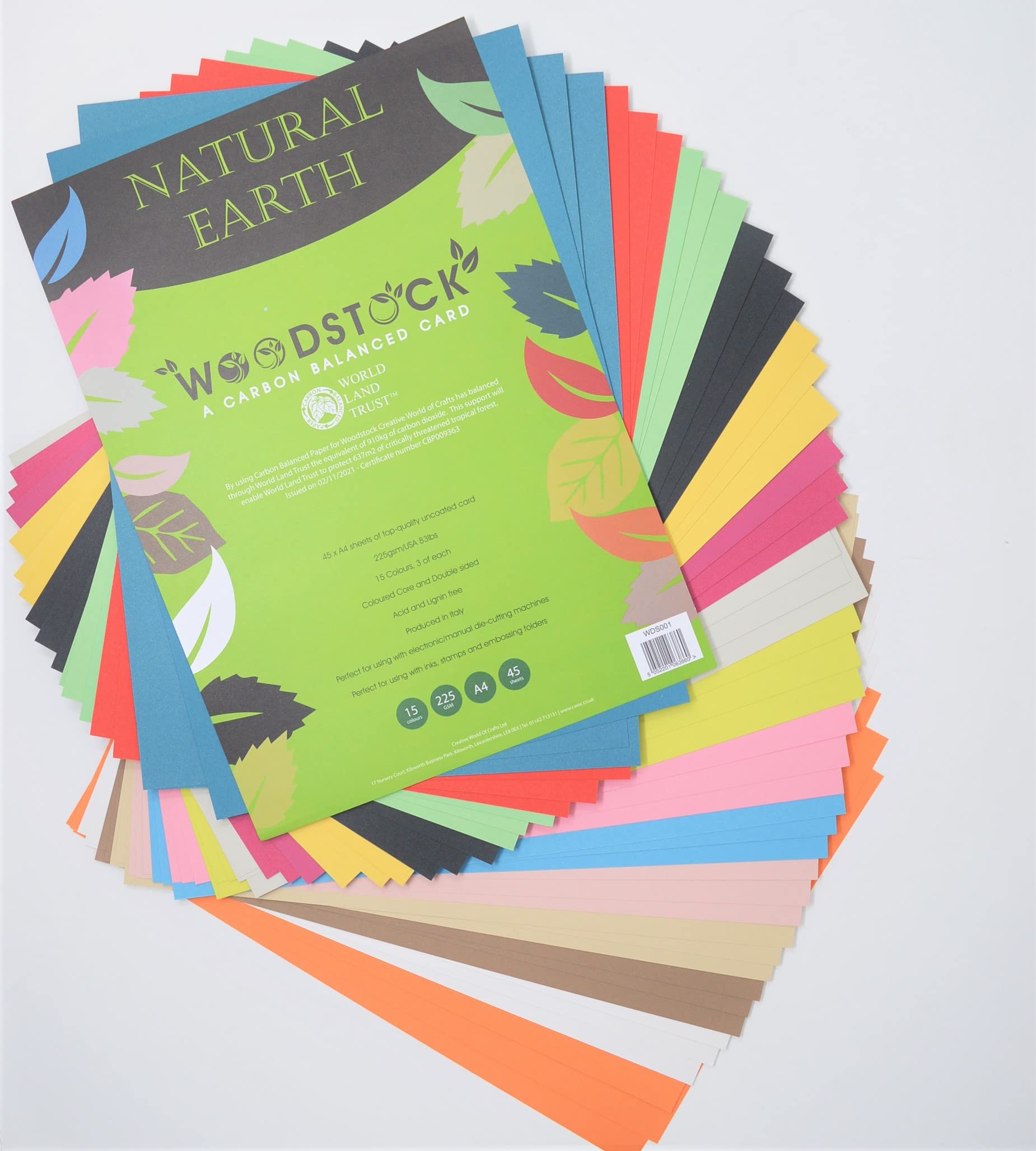 Creative World of Crafts Woodstock 45xA4 Uncoated Coloured Core Double Sided Cards