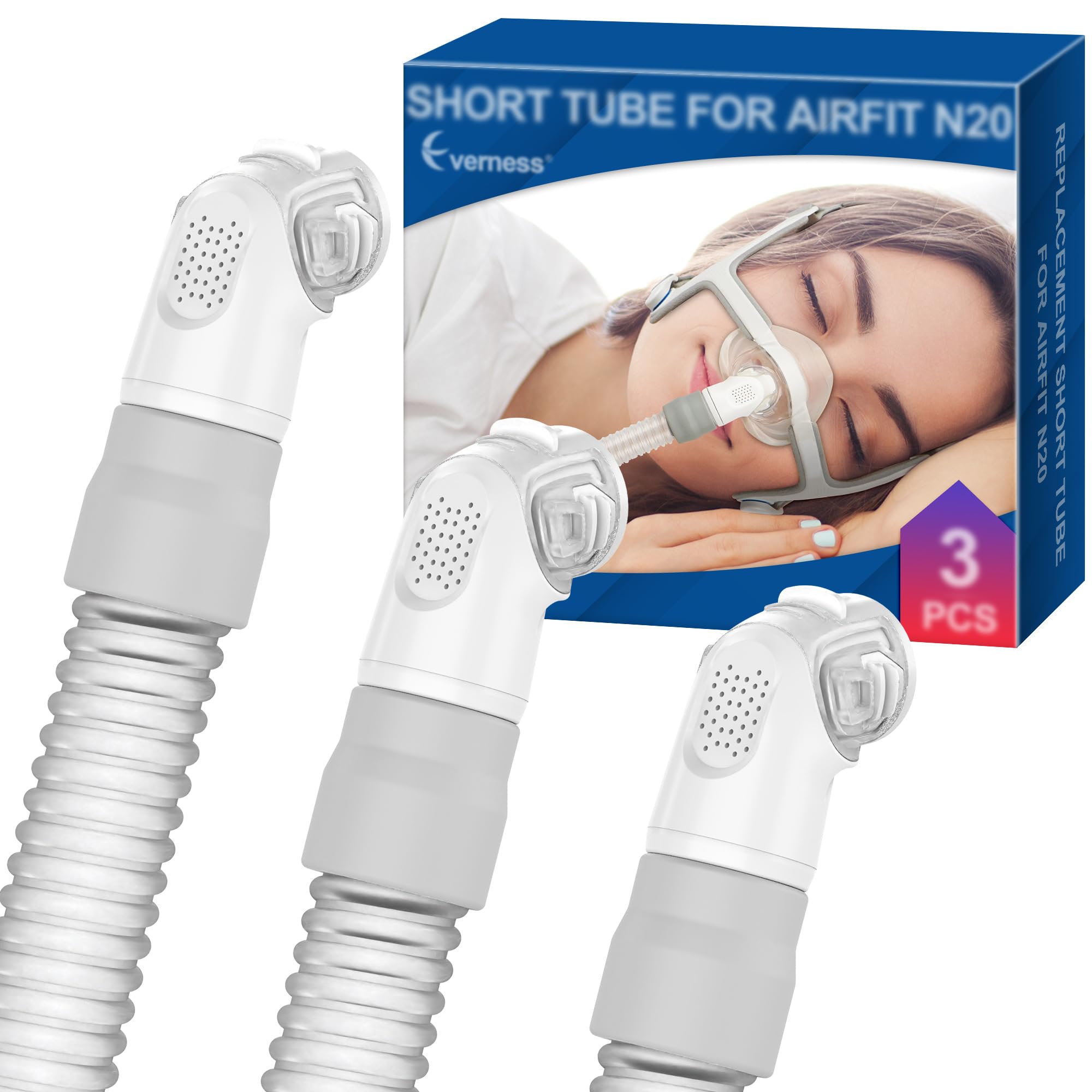 Photo 1 of 3 Packs Replacement Short Tube for Airfit N20 & Airtouch N20, Features Triple 360° Swivel & Quick-Release Technology for N20 CPAP Mask, Replacement CPAP Hose Tubing with Leak-Free Seal & Smart Quiet