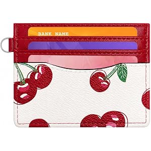 Modacarry Cute Fruit Print Slim Card Case for Women(CHERRY) | Compact Card Holder, Keyring, Credit Card Slots, ID Window