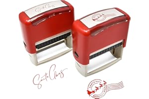 VERSAINSECT Self Inking Rubber Stamps Set of 2 Santa Claus Signature Stamp and North Pole Reindeer Mail Stamp in Red Imprint 