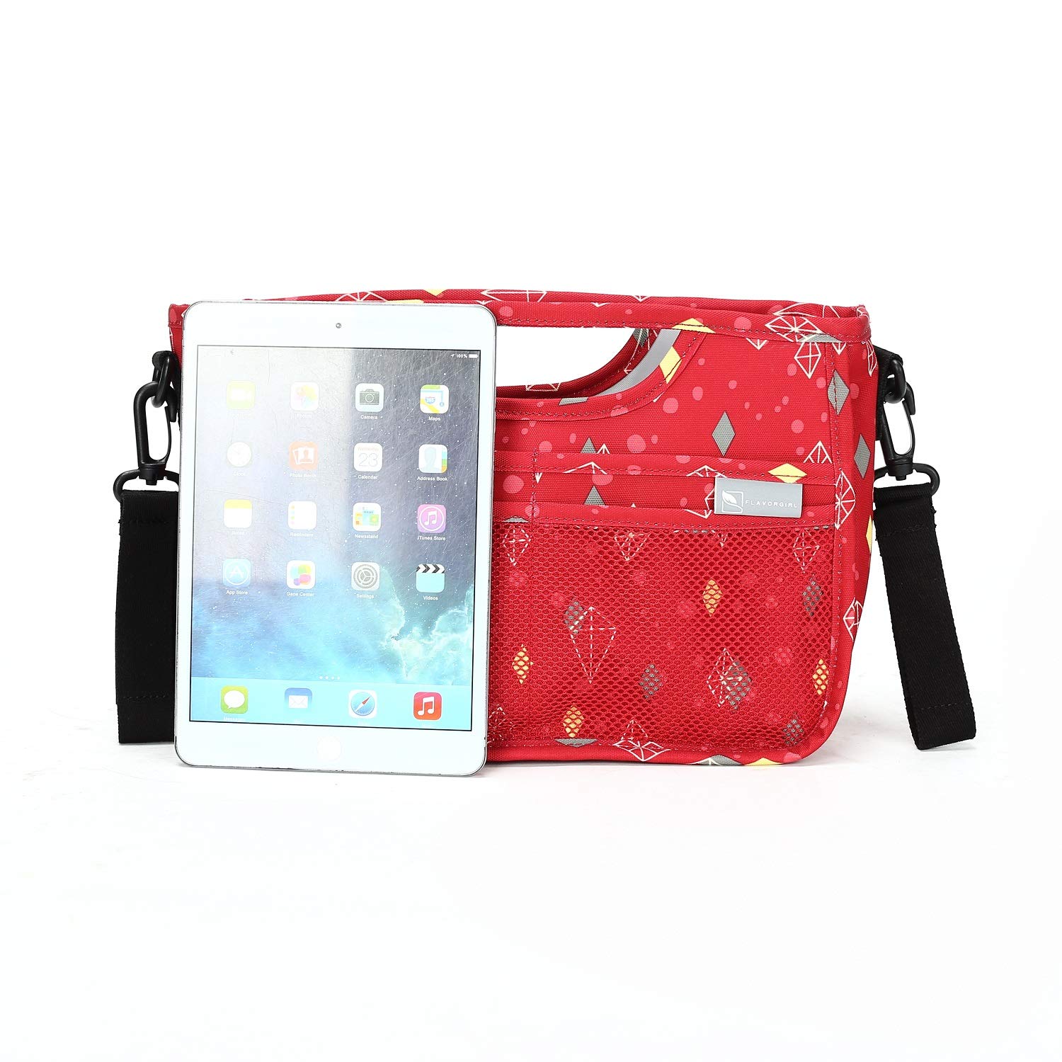 Parents Stroller Organizer Bag with 4 Insulated Cup Holders and Shoulder Strap for Carrying Bottles,Extra-Large Storage Space for iPhones, Wallets, Diapers, Books, Toys, iPads(Red)