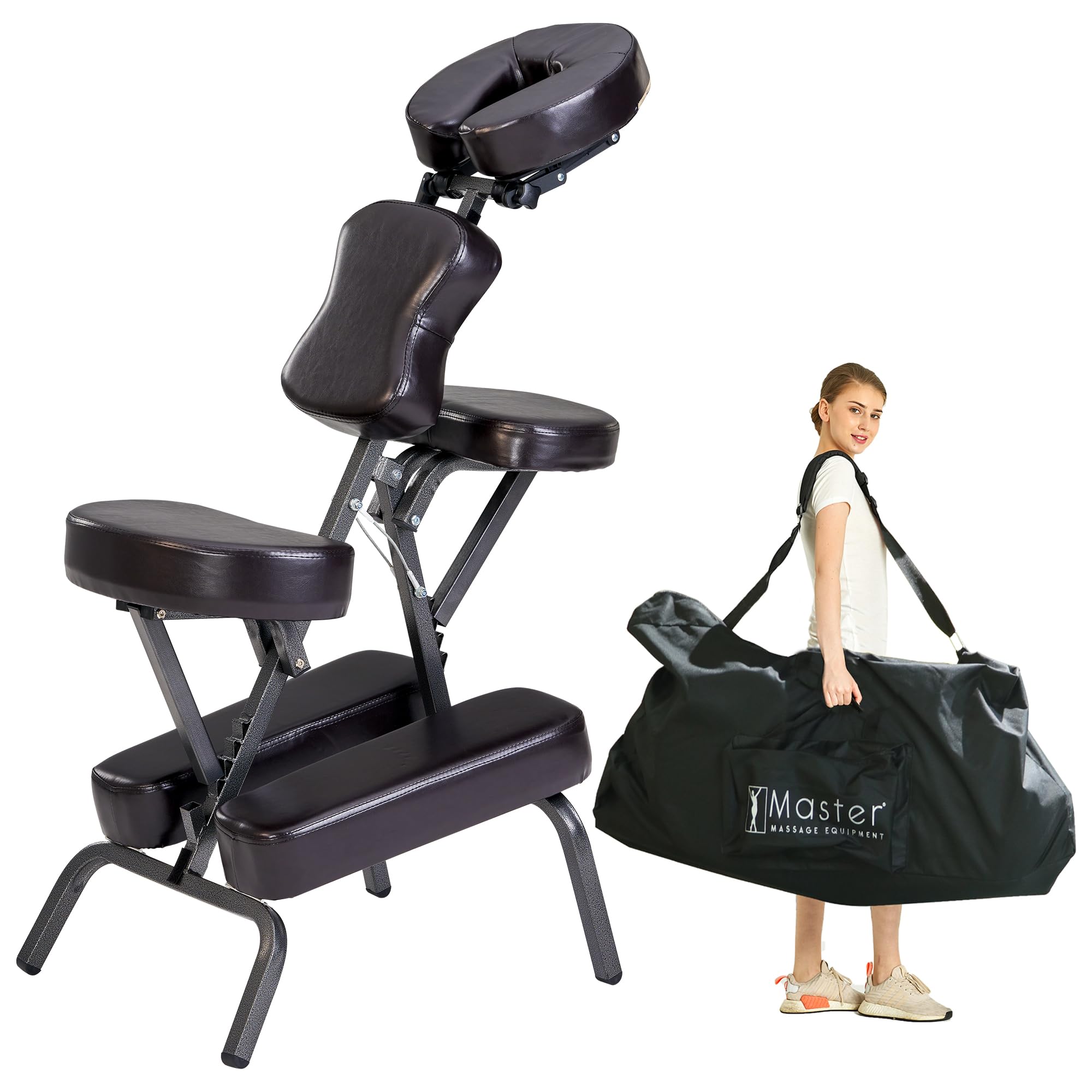 Master Massage Bedford Portable Massage Chair - Lightweight, Full Body, Folding - Tattoo Chair with Height Adjustable Face Cradle - Includes Carrying Bag & Coffee Color