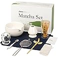 Joiish Matcha Tea Kit 10-Pcs Set, Whisk and Bowl with Spout & Measuring Spoon, Japanese Tea Making Tools, White