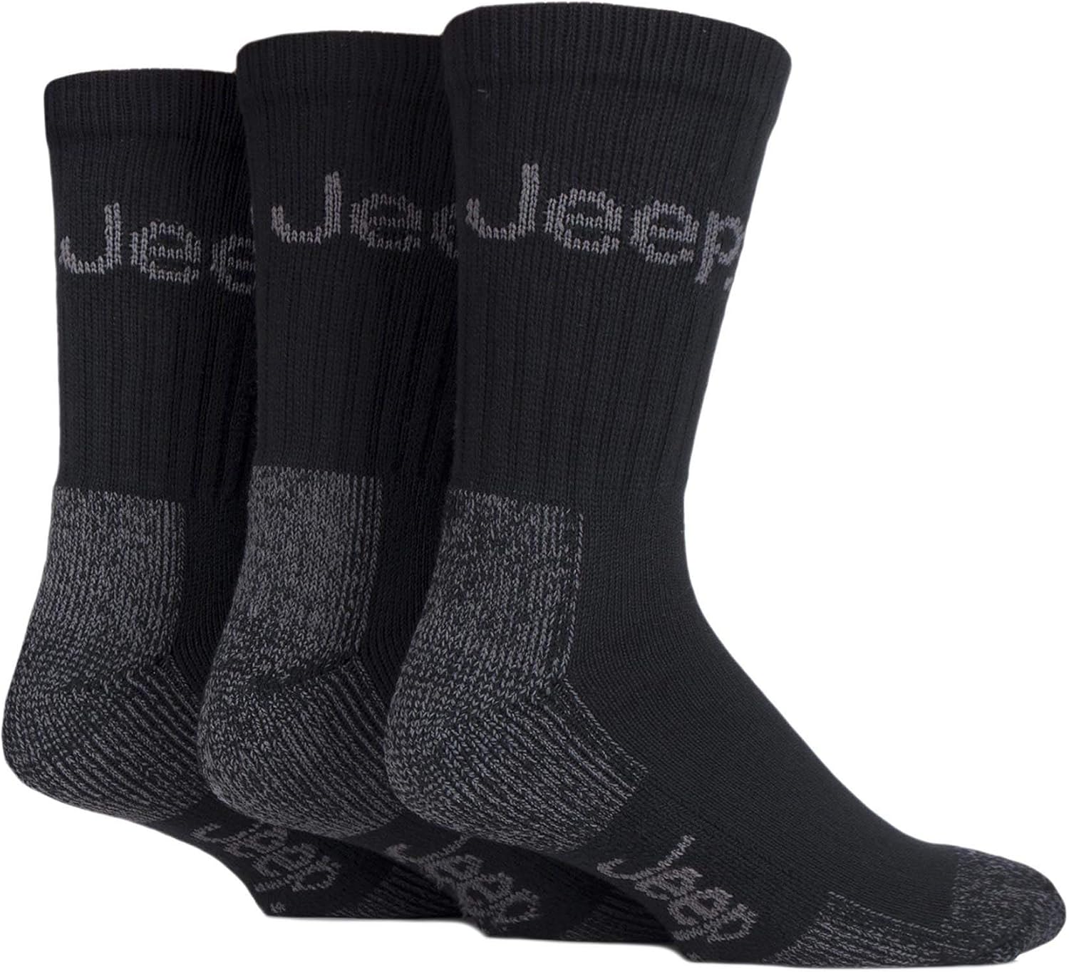 Jeep Men's JM273 3 Pair Luxury Terrain Socks Black (2) 6-11, Black/Charcoal
