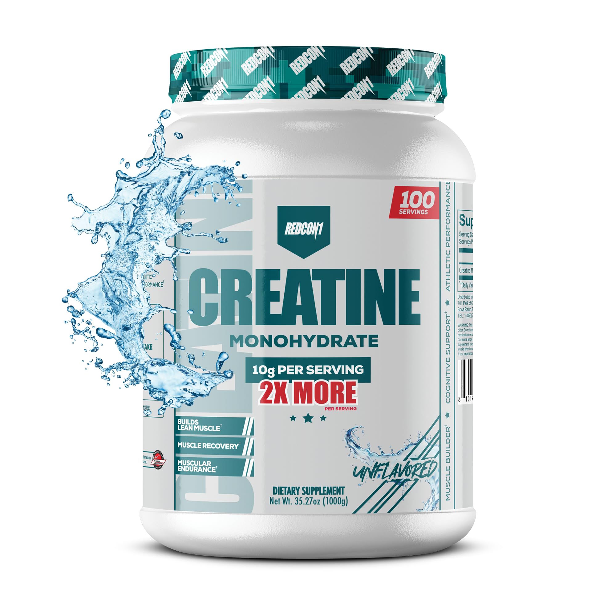 REDCON1 Creatine Monohydrate Powder - Unflavored, 10 g per Serving - Supports Recovery & Athletic Performance (100 Servings) Image