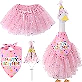 3 Pcs Porch Goose Birthday Outfit Goose Clothes Tutu Skirt Happy Birthday Hat Bandana for 23" 17" Cement Goose Outdoor Garden Lawn Yard Art Decor (Pink)