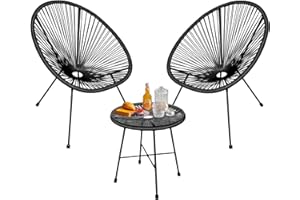 SKYFISH 3 Pcs Patio Conversation Set, Outdoor Patio Furniture with Coffee Table for Balcony Backyard, All-Weather Conversation Bistro Set with Rope, Indoor Lounge Seating Chair Set, Black