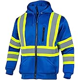 Drizomo High Visibility Safety Fleece Hoodie for Men ANSI Class 3 Reflective Sweatshirt Construction Jacket