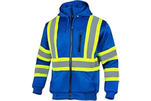 Drizomo High Visibility Safety Fleece Hoodie for Men ANSI Class 3 Reflective Sweatshirt Construction Jacket
