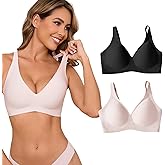 ULTREAGLE Wireless Bras for Women Bralettes - Womens Seamless Low Cut Deep V Bra No Underwire Padded Tshirt Bras