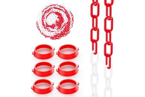 BATTIFE 32 feet Plastic Chain and 6 Connector Kits for Traffic Cones Barrier or Traffic Poles for Constructions Home Road Driveway Parking Use