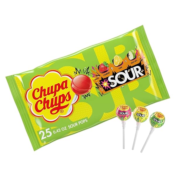 CHUPA CHUPS SOUR LOLLIPOPS, VARIETY PACK, LEMON, STRAWBERY...
