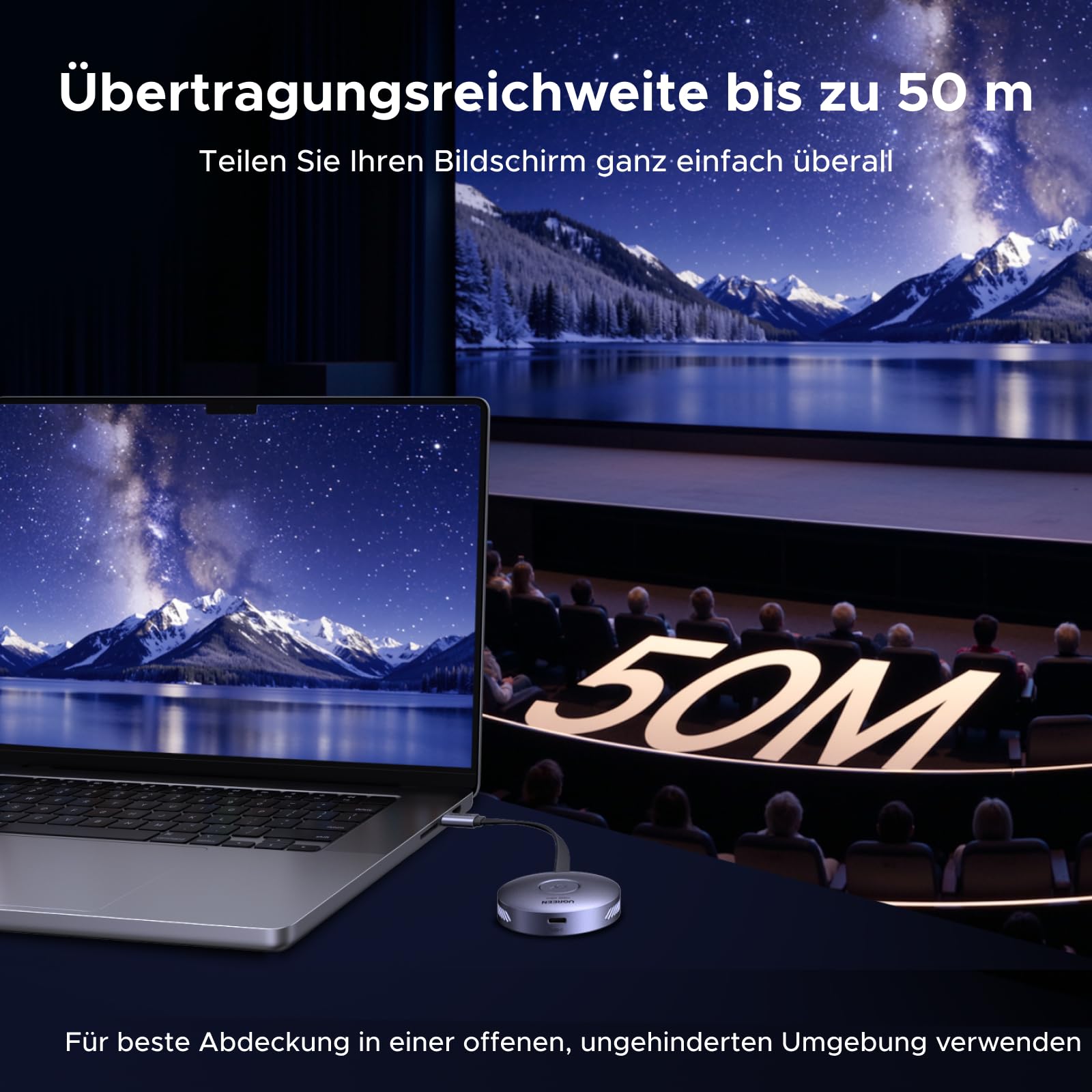 UGREEN kabelloser USB C Sender und HDMI Empfänger Magnetischer Sender Typ C auf HDMI 1080P@60Hz 5G Übertragung für Kompatibel mit Smartphone/PC/MacBook/Kamera/Laptop/Tablet/Fernseher/Monitor (50 m) 5