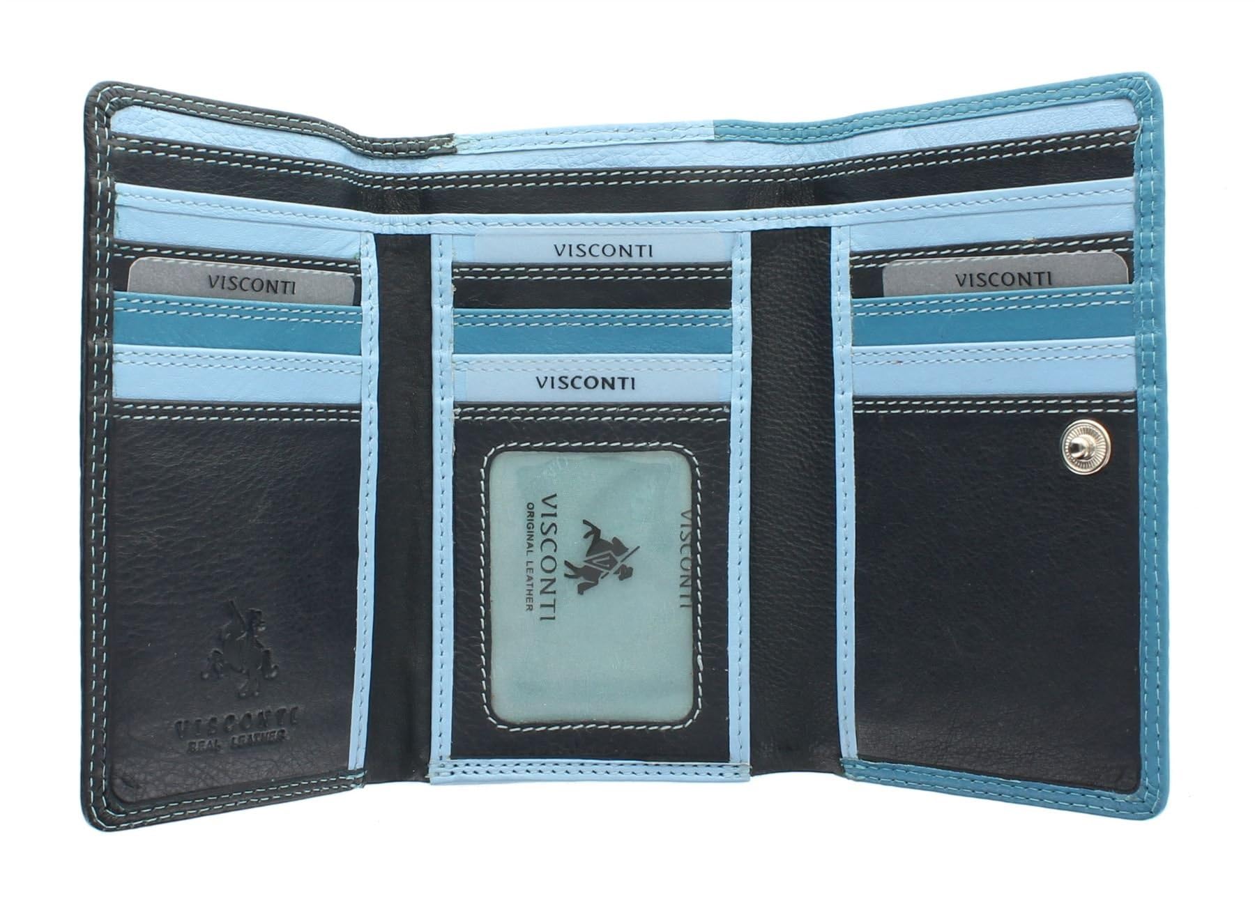 VISCONTI Rainbow Collection Bora Tri-Fold Leather Purse RFID Blocking RB43 Blue Multi
