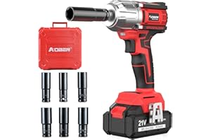 AOBEN 21V Cordless High Torque Impact Wrench 1/2 inch, Powerful Brushless Motor with Max Torque 450 ft-lb (600N.m), 4.0Ah Battery, 6 PCS Sockets (17-22mm), Fast Charger and Tool Box