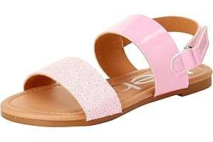 bebe Girls Sandals - Big girl and Toddler Girl Sandals with Durable Leather and Glitter Straps, Summer Dress Shoes for Girls