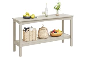 Costaelm Outdoor Plant Table, 55" HDPE Rectangle Shelf for Patio, Waterproof 2-Tier Shelf Entry Console Table, Coffee Bar Pub Side Table for Indoor/Outdoor, Balcony, Yard, Garden, Sand