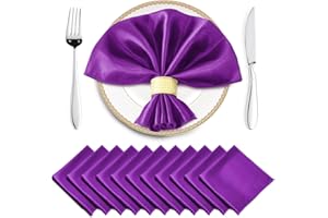 Horbaunal 16 Pack Purple Satin Napkins 17 x 17 Inch, Square Silky Cloth Napkins, Soft Table Napkins for Weddings Banquets Parties