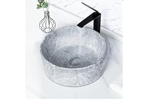 Tysun Round Vessel Sink, 16'' x 16'' Round Shape Bathroom Vessel Sink Modern Above Counter Gray Porcelain Ceramic Bathroom Lavatory Vanity Vessel Sink Art Basin with Pop-Up Drain