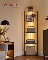 VASAGLE 5-Tier Corner Shelf with Adjustable LED Lights Ebony Black LBC590B02 view 2