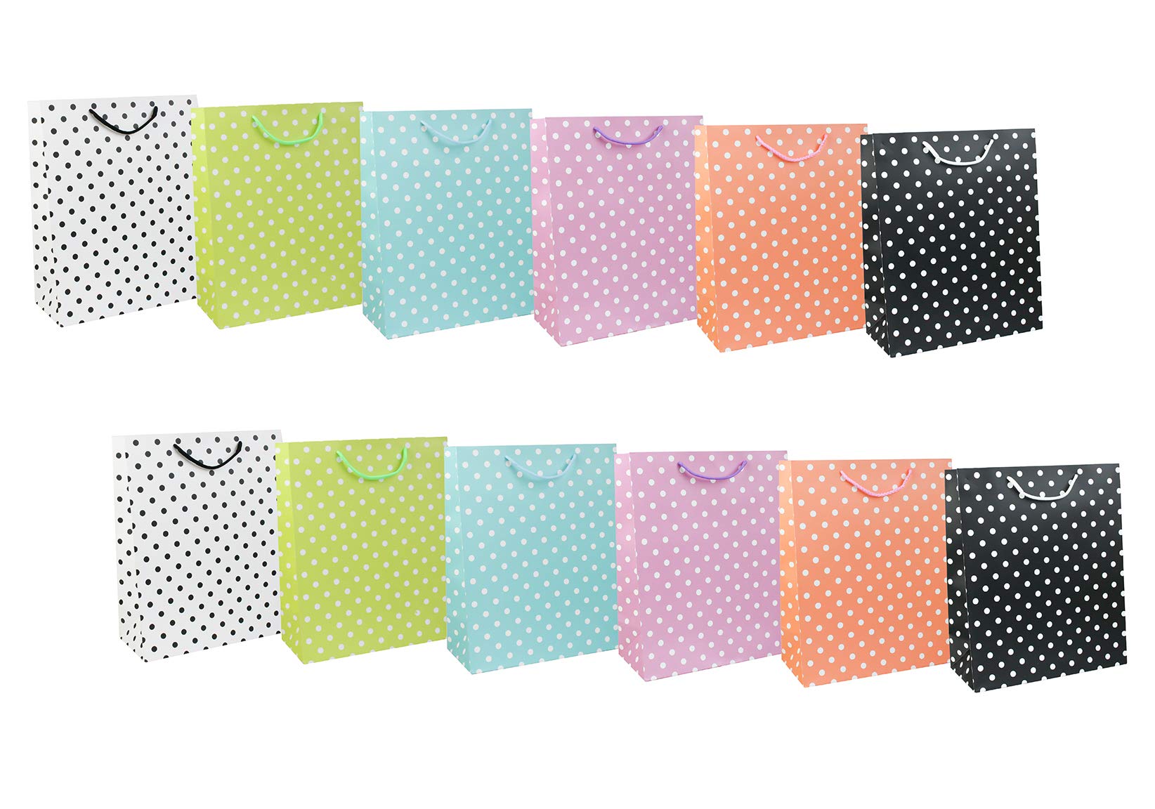 Emartbuy Set of 12 Luxury Gift Bag Strong Laminated Paper Mixed Colours 31 x 42 x 12 cm - Polka Dots