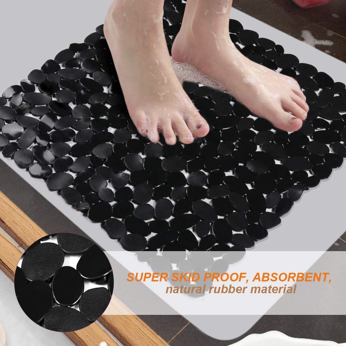 Bath Non-Slip Mat Square Cobblestone Bath Shower Safety Mats PVC Antiskid Mat (Black): Arts, Crafts & Sewing