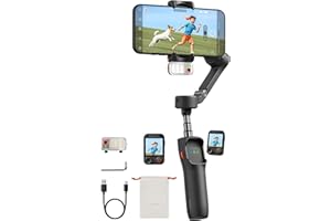 Hohem iSteady V3 Ultra Gimbal Stabilizer for iPhone, AI Tracker with Light, 1.22" Full-color Touchscreen Remote Control, Built-In Extension Rod & Tripod, 360° Infinite Tracking, Video Recording, Black