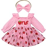 ODASDO Baby Girls First Birthday Outfit Sqaure Neck Ruffle Long Sleeve Tulle Tutu Romper Dress with Bow Headband