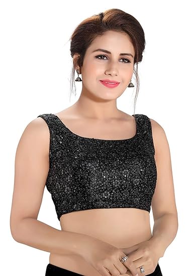 Women's Black Net Round Neck Readymade Saree Blouse