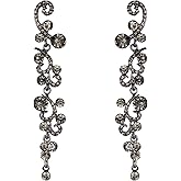 EVER FAITH Bridal Flower Wave Austrian Crystal Dangle Earrings