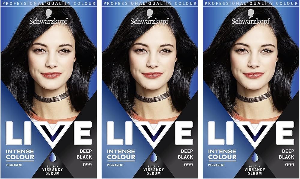 LIVE Intense Colour Deep Black 099 Hair Dye Pack of 3 with Vibrancy Serum