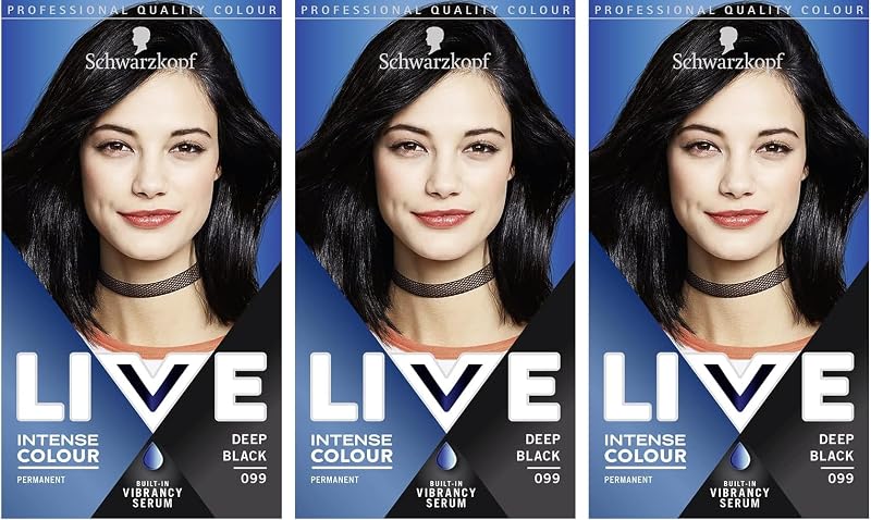 LIVE Intense Colour Deep Black 099 Hair Dye Pack of 3 with Vibrancy Serum