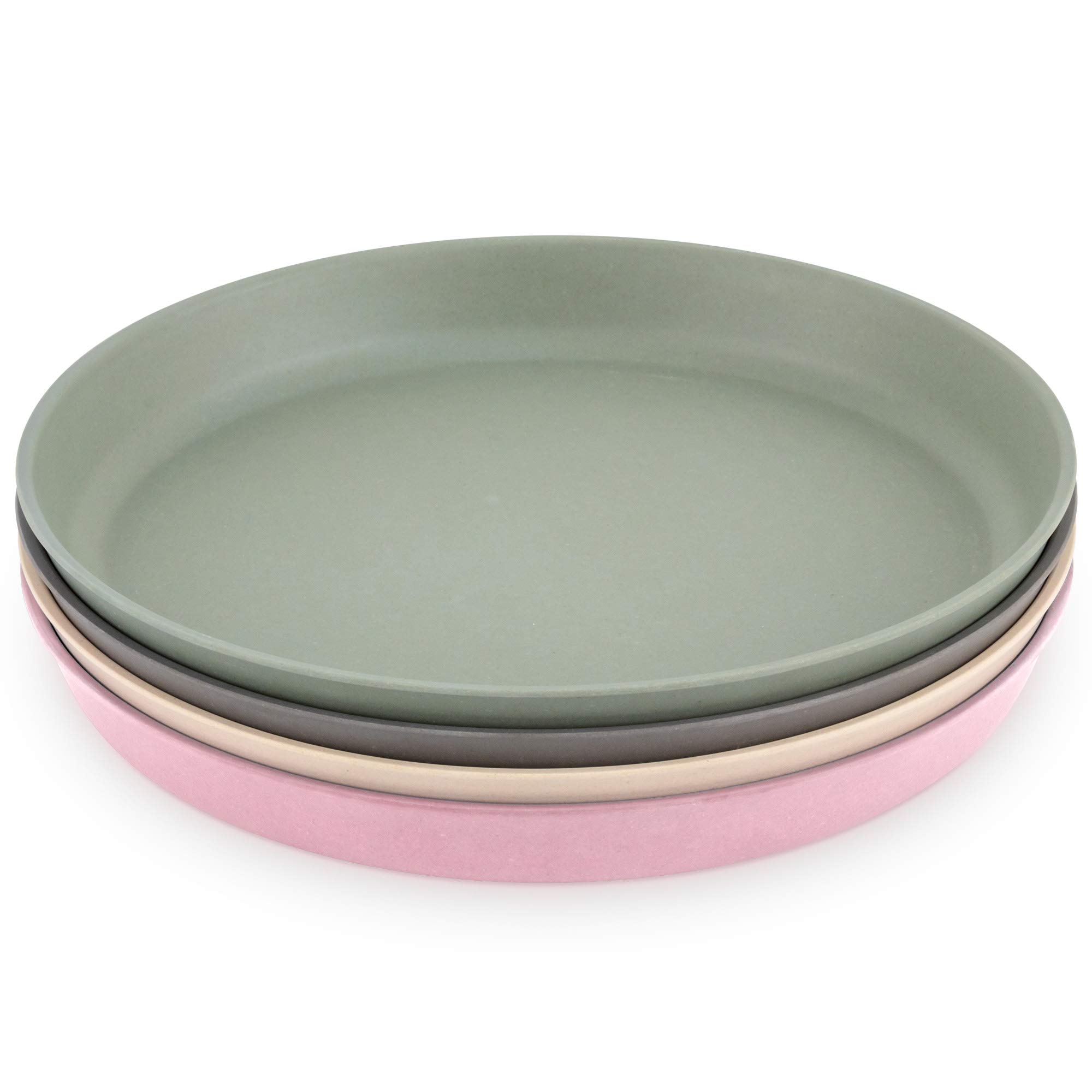 Photo 1 of WeeSprout Bamboo Plates, Set of 4, Kid-Sized Dinnerware, Dishwasher Safe Melamine Dishware (Pink, Green, Gray, & Beige, Without Lids)