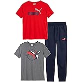 PUMA boys 3 Piece Set, Short Sleeve Cotton Jersey T-shirts & Matching Tricot Pant