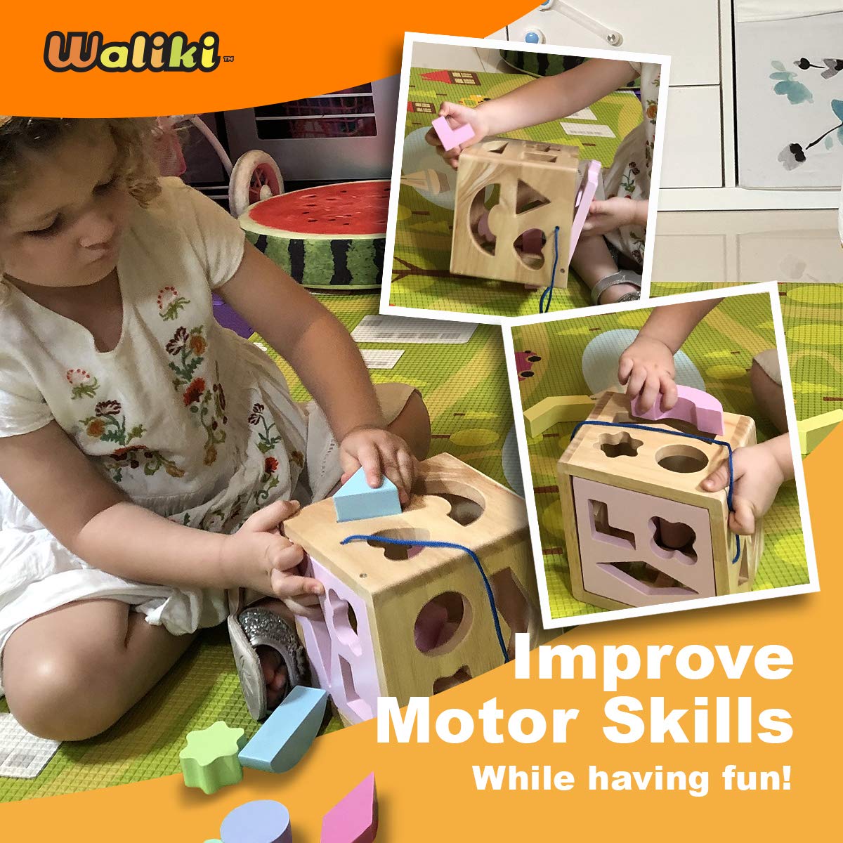 WALIKI Deluxe Wooden Toy Bundle for Girls | Pastel Pounding Bench, Shape Sorter Box & Rainbow Stacker | Montessori Toys for Toddlers & Preschoolers | Ages 2-5 | Educational Gift