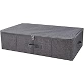 iwill CREATE PRO Underbed Storage Boxes for Bedding/Garment/Duvets/Blankets/Shoes, Folding Fabric Rigid Under bed Storage Bins with Zip Lid, Washable, Black Gray