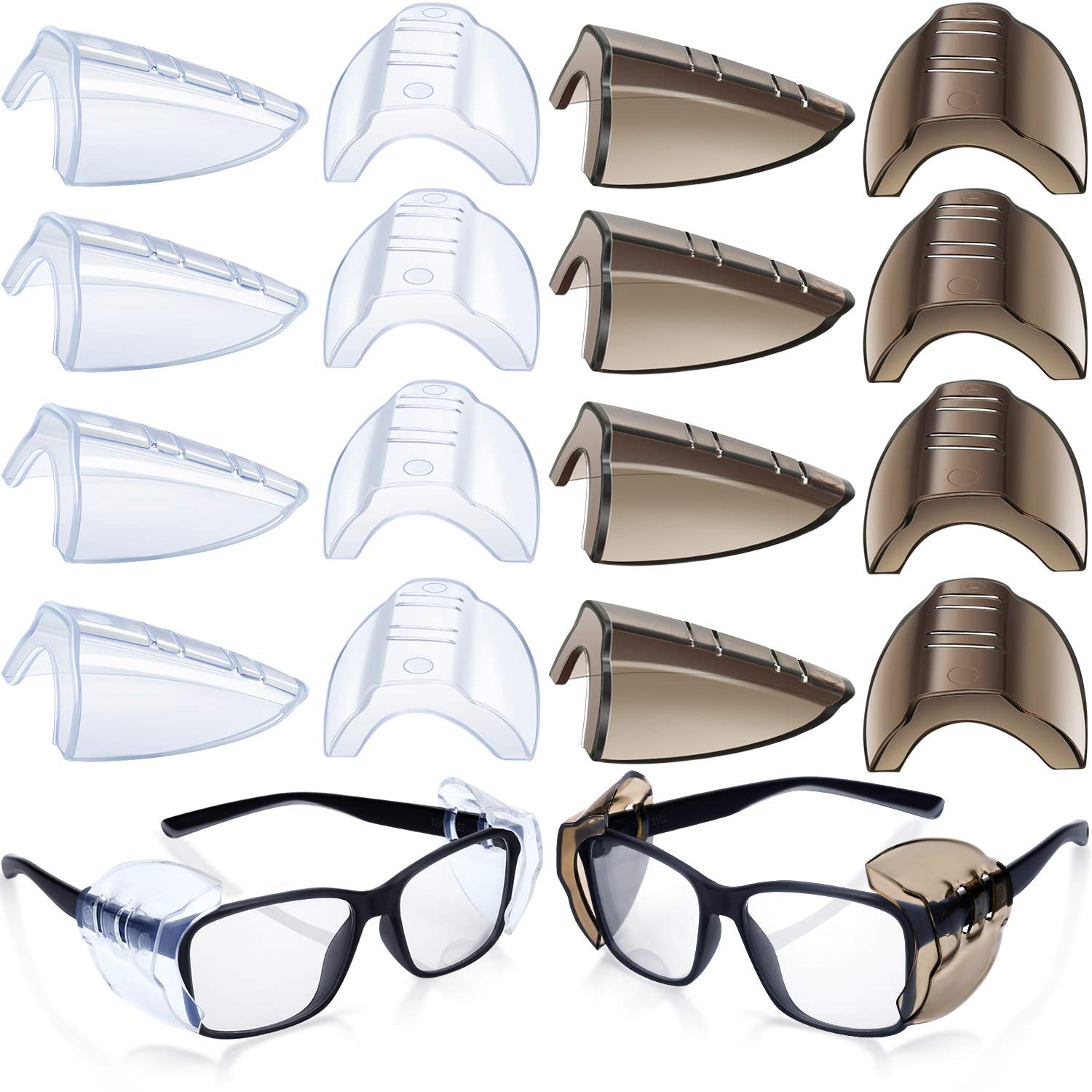8 Pairs Safety Eye Glasses Side Shields Slip Clear Flexible Slip On Shield Fits Small Medium Eyeglasses Added More Protection on Safety Glasses (Transparent and Black)