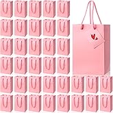 Sherr 50 Pcs Valentine Pink Gift Bags with Handles Tags 5.3 x 3.7 x 8.1 Inches Small Glossy Paper Bags Bulk Wedding Birthday Baby Shower Party Favor Gifts