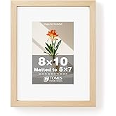 TONES FRAME DESIGN 8x10 Picture Frame Natural 8x10 Wooden Frame Matted to 5x7 Wood Veneer Finish 8 x 10 Photo Frame with Shatterproof Plexiglass for Tabletop Wall Display
