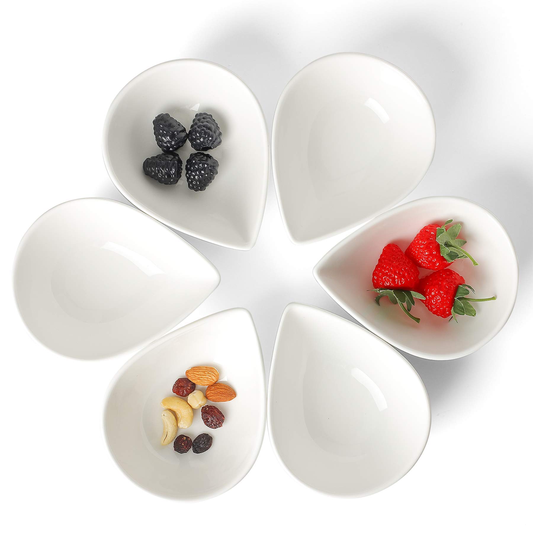 Keponbee Sauce Bowl for Dipping, Cute White Ceramic Dessert Bowl Set of 6 for Side Dish/Soup/Fruits/Nuts, Pudding Cups Baking Creme Brulee, 250ml/pc