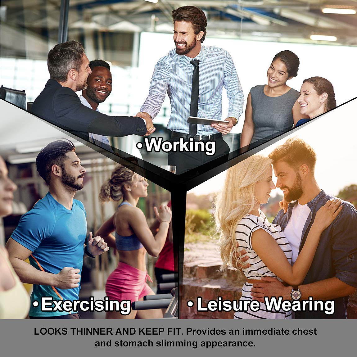 VENI MASEE Slim Men's Compression Shirt to Hide Gynecomastia Moobs Chest Slimming Body Shaper Undershirt, Black (Gynecomastia), L