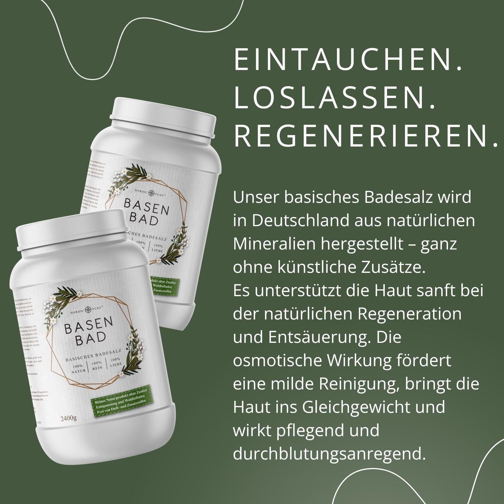 Basen-Bad von Nordic Pure 2400g | Basischer Badezusatz Made in Germany | Basisches Wellness-Badesalz Perfekt für ein Vollbad, Sitzbad, Fußbad oder Handbad 2