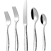 65-Piece Hammered 18/10 Forged Silverware Set and serving utensils | LUCIELLA Stainless Steel Flatware Set for 12, Spoons and Forks Set, Dishwasher Safe, Gift-ready Packaging for Housewarming