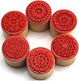 Decora 6 Pieces Floral Pattern Round Wooden Rubber Stamp for Scrapbooking