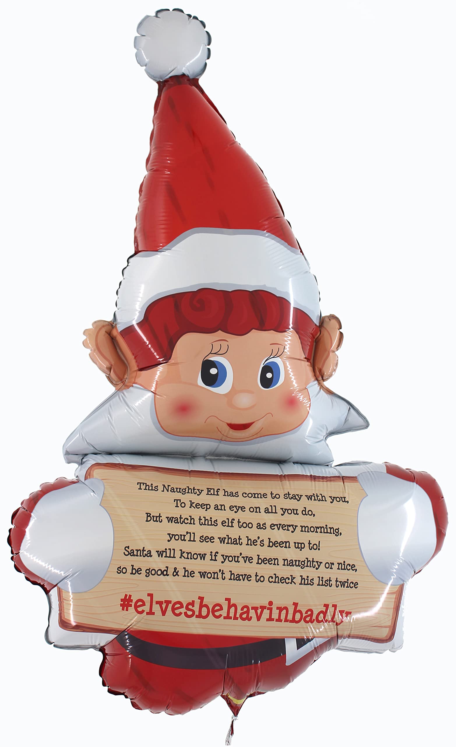 Toyland® Elves Behavin' Badly Naughty Elf Christmas Shaped Foil Balloon - Inflate with Air or Helium (ELF BALLOON WITH MESSAGE)